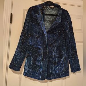 Katie Todd soft blue and green shiny button up cardigan sweater Blazer M
